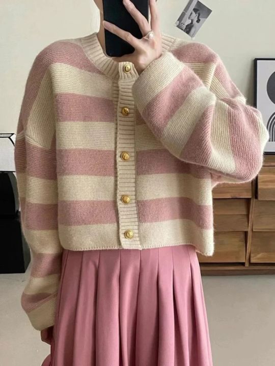 Korean%20fashion%20sweater%20cardigan%20women%20knitted%20striped%20sweater%20autumn%20winter%20long%20sleeve%20loose%20short%20cardigans%20female%20casual%20tops%20-%20Image%202
