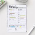 Undated 7 Days Weekly Planner Notebook with Hourly Schedule, Meal Plan, Expense Tracker, and Water Intake Tracker. 