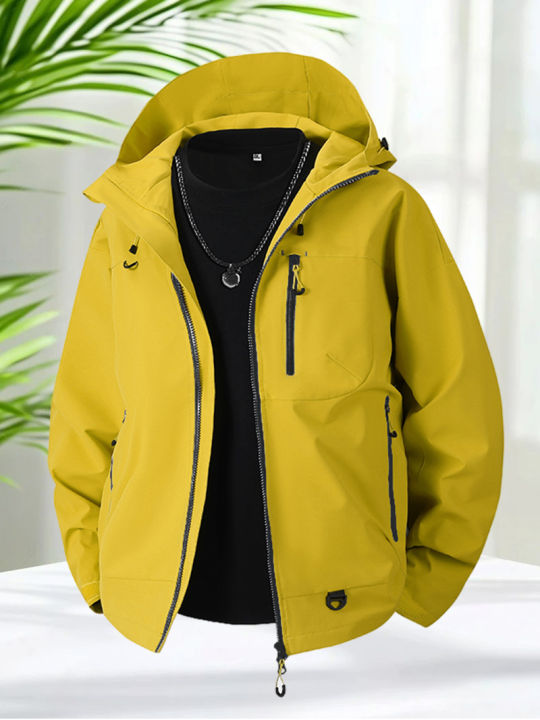 Windbreaker Jacket Men Outdoor Hooded Zip Up Hiking Jackets Men Windproof Camping Casual Jackets Lightweight Coats Spring Autumn