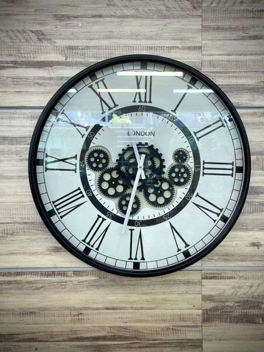 London Modern Moving Gear Wall Clock | Moving Gear Cogs Clock Black and White