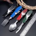 Stainless Steel cutlery 4 In 1 Outdoor Picnic Tableware Foldable Knife Fork Spoon Bottle Opener Folding Pocket Cutlery Set. 