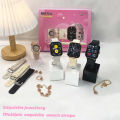 Fashion Smart Watch Gift Box Set + Diamond Quartz Watch + Necklace + Earrings + Ring + Bracelet. 