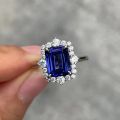Huitan Noble Women Blue Cubic Zirconia Rings Luxury Accessories for Wedding Anniversary Party Silver Color Modern Trendy Jewelry.