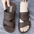 Summer Men's Sandals Leisure Beach Shoes Male Holiday Slippers Outdoor Retro Comfortable Casual Sandals leather Men Slippers. 