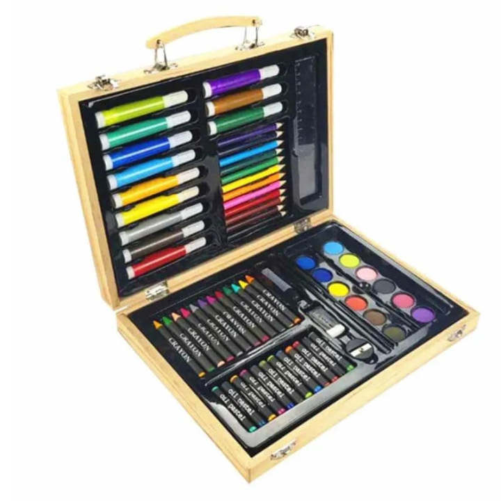 KandyToys Kreative Kids 67 Piece Traditional Wooden Kids Art Set - Fold Out Art Box with Pens; Pencils; Crayons