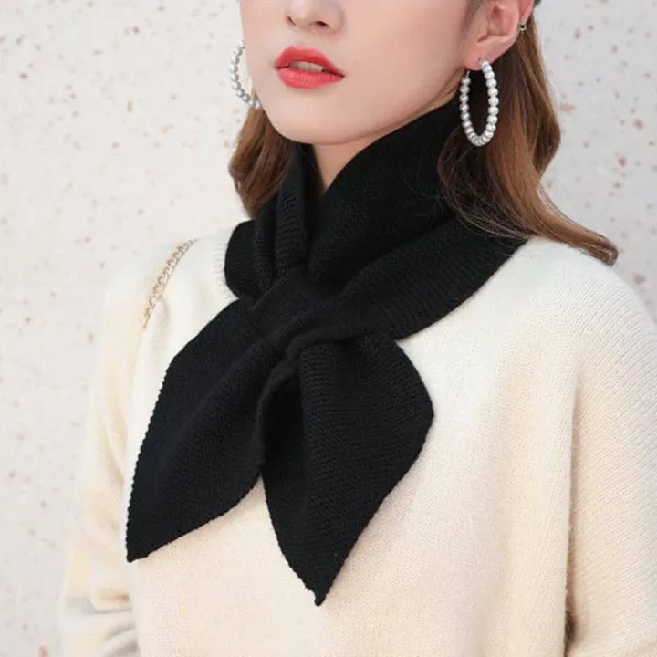 Korean%20Women%20Bowknot%20Cross%20Knit%20Ring%20Neck%20Scarves%20Fashion%20Female%20Autumn%20Winter%20Solid%20Color%20Elastic%20Soft%20Wool%20Warm%20Scarf%20-%20Image%205