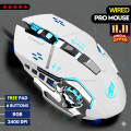 PRO Wired Gaming Mouse RGB with 3200dpi - Breathing LED USB Wired Optical Computer Mouse with 6 Buttons & Braided Wire including Side Buttons - Mouse with FREE Mouse Pad for laptop, PC, Gaming & Office Use by FunBug. 