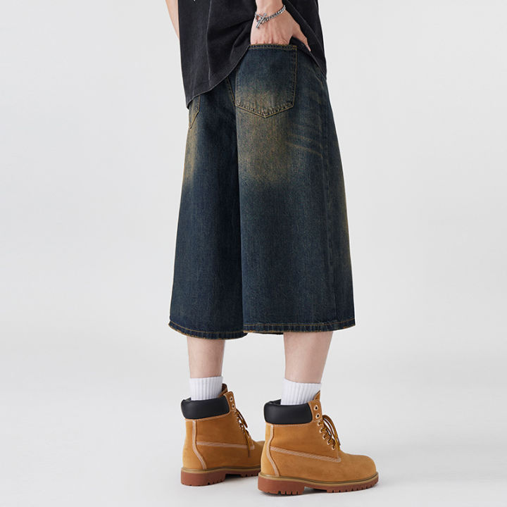 Men's%20Non-Elastic%20Denim%20Seven-Five%20Shorts%20Loose%20Wide%20Leg%20Fit%20Versatile%20Simple%20Style%20Casual%20Shorts%20-%20Image%205