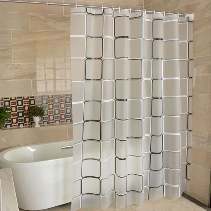 Bathroom Shower Curtains Waterproof Bath Curtain PEVA Modern Geometric Plaid Pattern Farmhouse Household Decoration Translucent