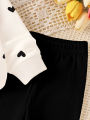 Girls' Heart Print Sweatshirt Set Beige Long-Sleeve Top + Black Leggings 2-Piece Casual Kids Outfit. 