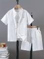 Boys' Textured Fabric Round Neck Shorts Shirt Short-Sleeved Suit.