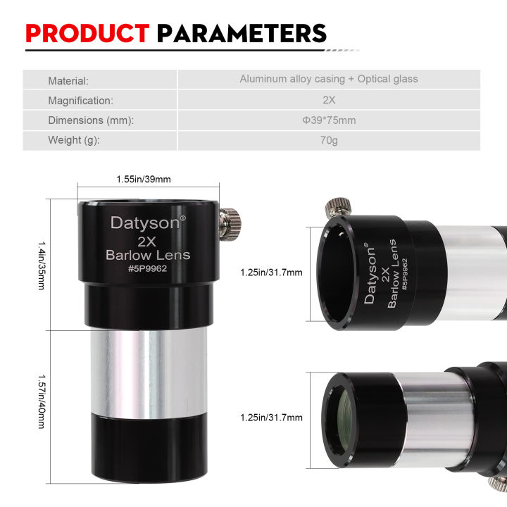 Datyson%202-Elements%202X%20Barlow%20Lens%205P9962%20Fully%20Multi-Coated%20Optics%20for%201.25"%20%20Astronomy%20Eyepiece%20-%20Image%203