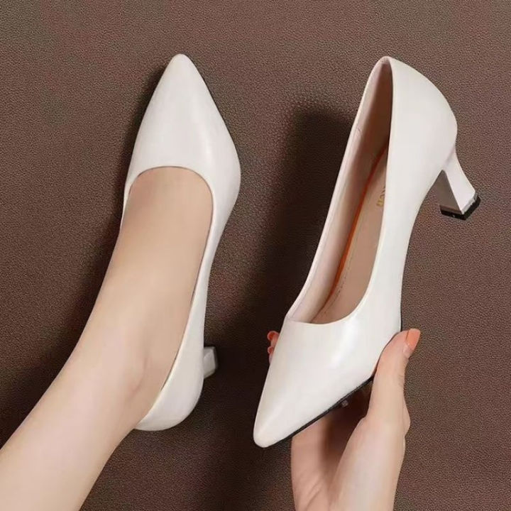 2025 New Women's Genuine Leather Pointed-Toe Pumps -  Slim Heel Slip-On Dress Shoes, Spring/Fall Office Flats