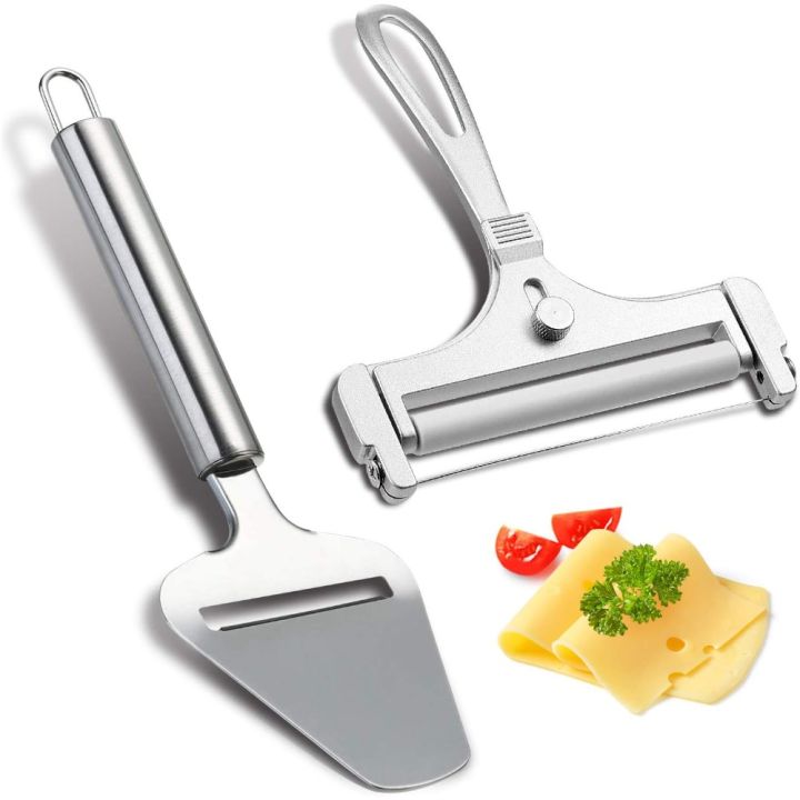 2 PCS Stainless Steel Wire Cheese Slicer with Cheese Plane Tool Adjustable Thickness Cheese Cutter Kitchen Cooking Tool