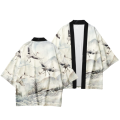 Summer Asian Traditional Costume Men Crane Printed Japanese Kimono Cardigan Harajuku Yukata Dark Style Black Haori Shirt Jacket. 