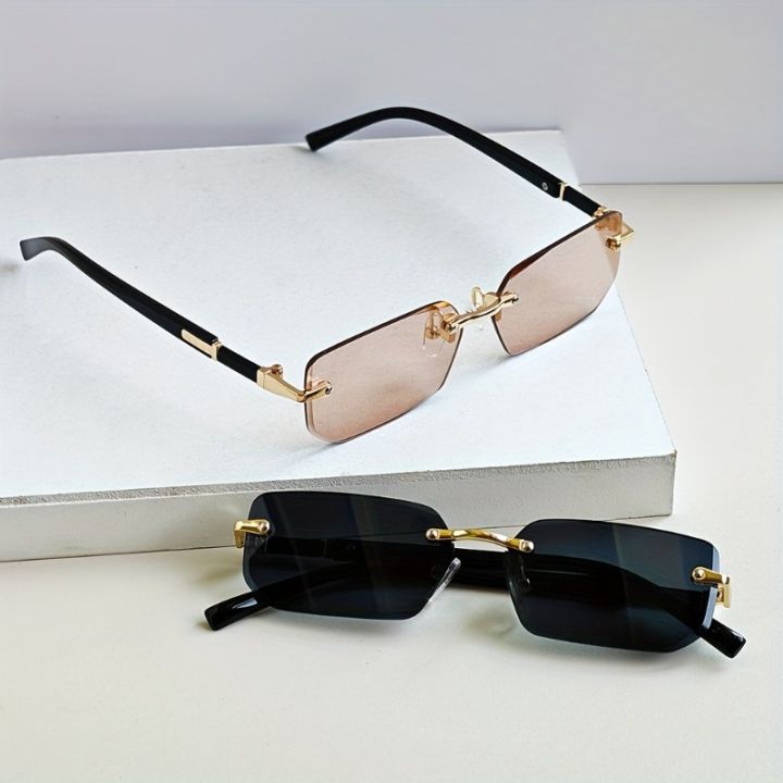 2%20Pairs%20of%20Frameless%20Minimalist%20Style%20Small%20Frame%20Fashionable%20Glasses%20Y2K%20Style%20Men's%20and%20Women's%20Decorative%20Sunglasses%20-%20Image%204