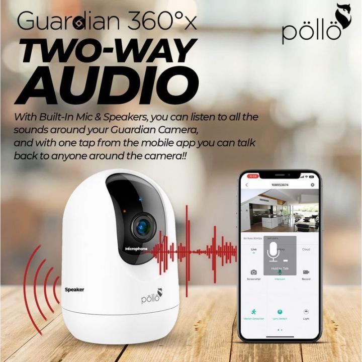 Pollo 3MP Indoor Guardian 360°x Smart Wi-Fi PTZ Security Camera IR Night Vision with 2-Way Audio and Human Tracking