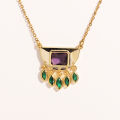 Stainless Steel Half Round Green Oval Zircon Tassel Pendant Necklace For Women Daily Wear Fashion Neck Chain Waterproof Jewelry.
