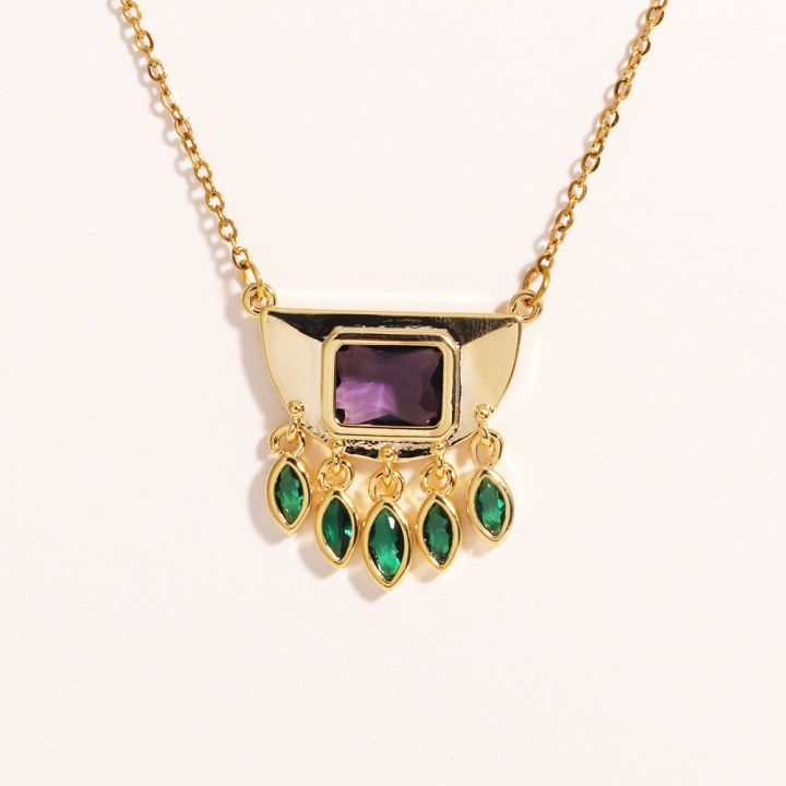 Stainless%20Steel%20Half%20Round%20Green%20Oval%20Zircon%20Tassel%20Pendant%20Necklace%20For%20Women%20Daily%20Wear%20Fashion%20Neck%20Chain%20Waterproof%20Jewelry%20-%20Image%205