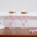 1/2/4/6Pcs Glass Cups with Bowknot Print, with Lid and Straw, Exquisite and High-End Bowknot Glass Cups, Suitable for Home Decoration, Daily Household Drinking Cups, Outdoor Picnic Cups, Party Cups, Breakfast Milk Cups, -Giving Items. 