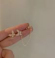 Ladies Fashion Rhinestone Butterfly Chain Earrings Punk Personality All-match Exquisite Asymmetrical Ear Clip. 