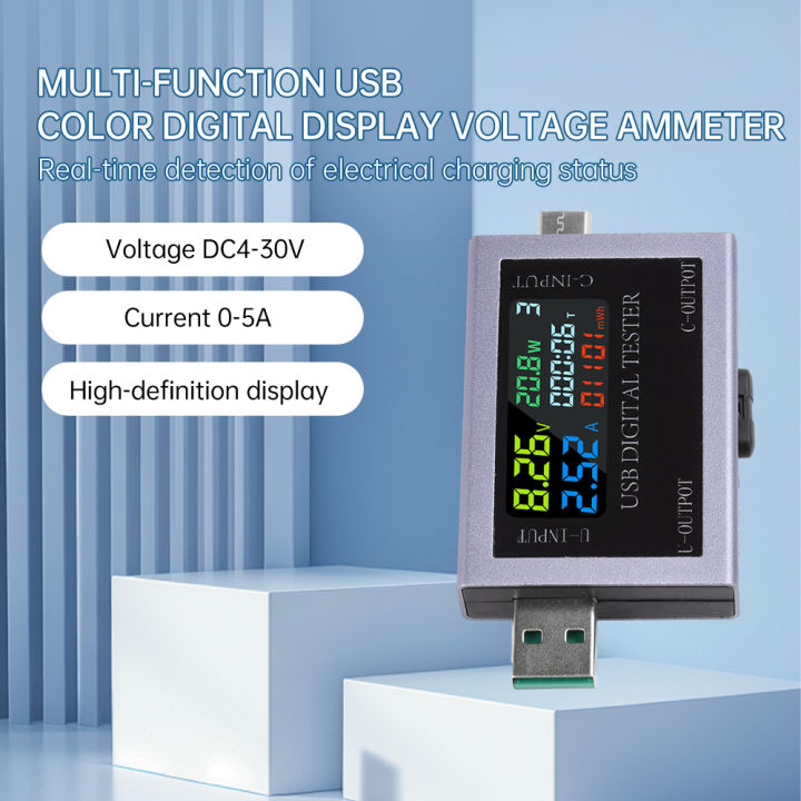 Power Module Tester USB+Type-C Capacity Tester DC 4.5-50V 0-8A Multi-function Digital ...