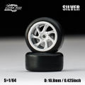 1/64 Model Car Silver & Grey Wheels with Fixed Tires Comes with Rivets for Diecast Model Cars.