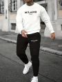 The New Men's Round-Neck Hoodie Set for Spring and Autumn 2025 Features a Casual and Comfortable 3D Letter Pattern Print. 