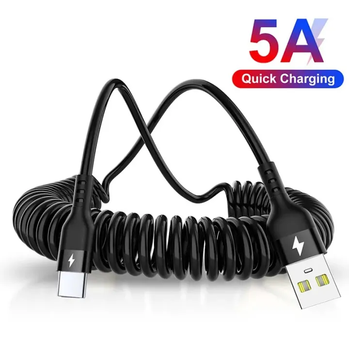 5A 66W USB Type C Data Cable 6A Micro USB Spring Pull Telescopic Super ...