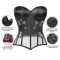 Women Sheer Mesh Overbust Corset Top Satin Padded Cup Strapless Back Lace Up Nightclub Party Bustier.