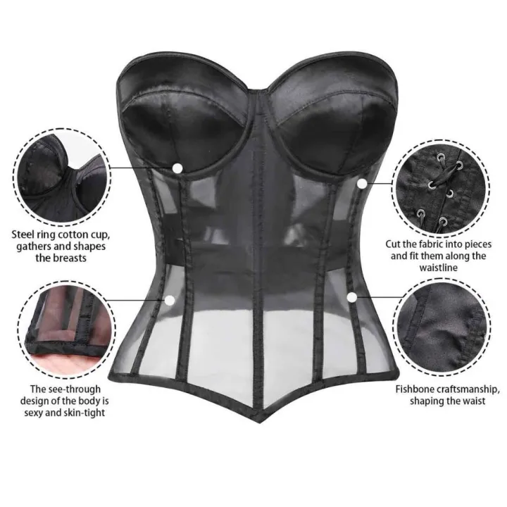 Women%20Sheer%20Mesh%20Overbust%20Corset%20Top%20Satin%20Padded%20Cup%20Strapless%20Back%20Lace%20Up%20Nightclub%20Party%20Bustier%20-%20Image%205