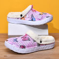 Women's Cotton Slippers Butterfly Pattern Clogs Mules Autumn and Winter Warm Plus Velvet Thickening. 