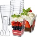 Exquisite Mini Dessert Cups with Spoons Square Dessert Cups with Tasting Spoons Mini Parfait Cups Appetizer Plastic Dessert Cup.