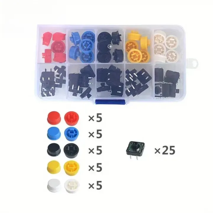25Pcs%2012*12*7.3MM%20Micro%20Switch%20Button%20Switch%20Momentary%20Tactile%20Push%20Button%20Switchs%20Circular%205%20Colors%20Cap%20Kit%20DIY%20For%20Arduino%20-%20Image%203