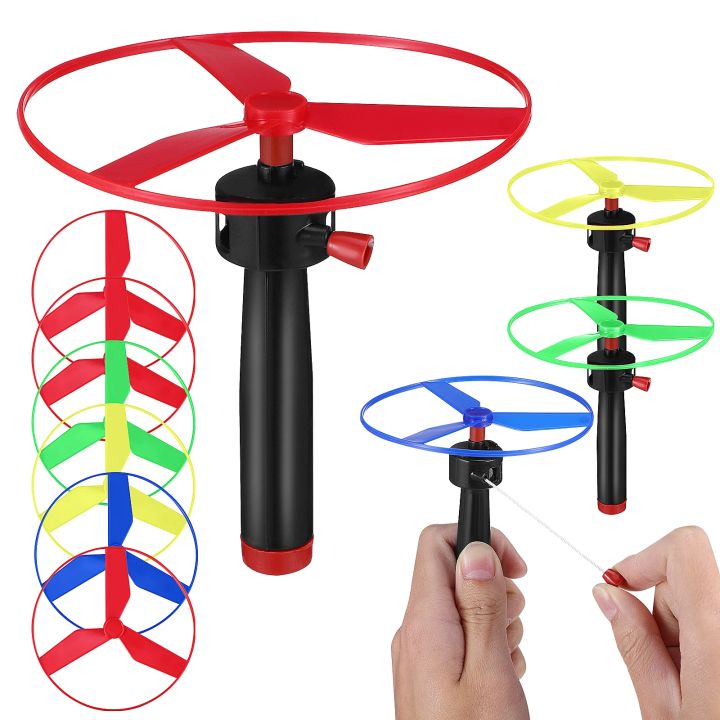 Kid Sports Pull Line Saucer Toys Children Outdoor Fun Rotating Flying Helicopter Processing Toy for Parks Beach