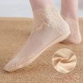 3 Pairs Summer Thin Lolita Lace Invisible Women Socks Section Hollow Mesh Lace Flower Cotton Bottom Comfortable Breathable Sock. 