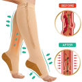 Medical Compression Socks with Zipper Knee High 15-20 mmHg Open Toe Support Sock for Women Men. 