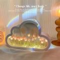 DIY Cloud Mirror Tulip Lamp Night Light Girl Bedroom Ornaments Photo Frame Handmade Glass Bedside Sleep Light Christmas Gifts. 