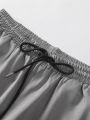 Men's 2 Piece Textured Outfits, Light Gray Stand Collar Shirt & Drawstring Pants Set.