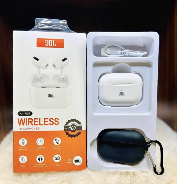 JBL Air R03 Wireless Bluetooth AirPods With Silicon Cover  (A Grade)