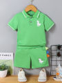 Infant Baby Boy Sets Summer Clothing Casual Sport Suit POLO Shirt + Shorts 2Pcs Set Boys Kids Grey Dinosaur Print Tracksuit. 