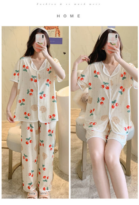 New%20Spring/Summer%20Women's%20Short-Sleeve%20Three-Piece%20Pajama%20Set,%20Women's%20Short-Sleeve%20Loungewear,%20Women's%20Summer%20Outfit%20Set%20-%20Image%206
