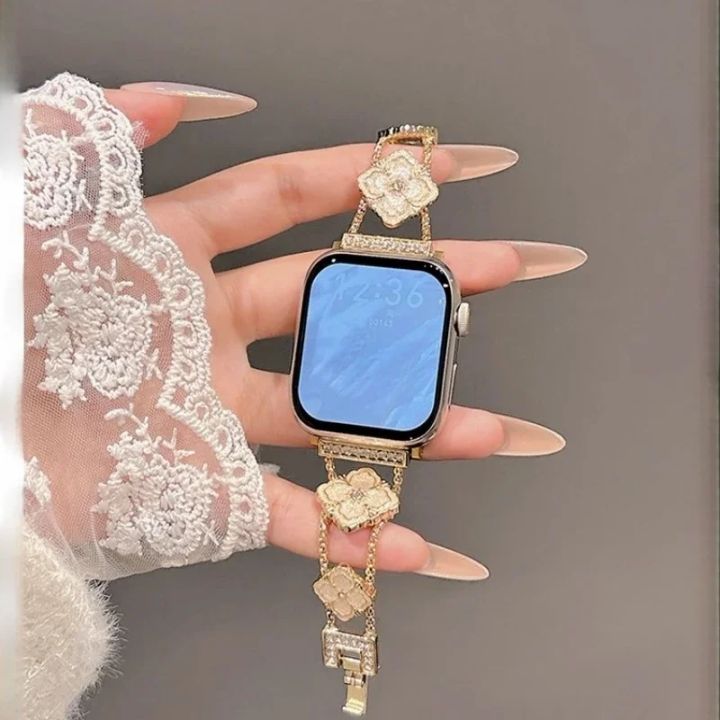 Metal%20Drip%20Diamond%20Oil%20Painting%20Flower%20Compatible%20iWatch%20Strap%2038mm%2040mm%2041mm%2042mm%2044mm%2045mm%2049mm%20Fashionable%20Handmade%20Strap%20-%20Image%203