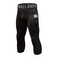 Mens Compression Pants 3/4 Capri Running Leggings Cool Dry Workout Athletic Gym Tights Bottom with Pockets. 
