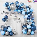 Latest blue 69 pcs Theme set with pump Birthday Decoration more combinations Items for Boys and girls .1 banner.1 arch tape.1 glue and balloons| Decorations for Husband | Blue and Silver Balloons for Birthday Decorations for Boys. 