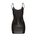  Faux Leather Dress Backless Club Party Short Dress Solid Black Wet Look Latex Bodycon Push Up Bra Mini Micro Dress. 