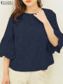 2024 ZANZEA Women Elegant Lace Crochet Blouse Female Summer Tops Holiday Shirt Work OL Tops Stylish 3/4 Sleeve Patchwork Blusas.