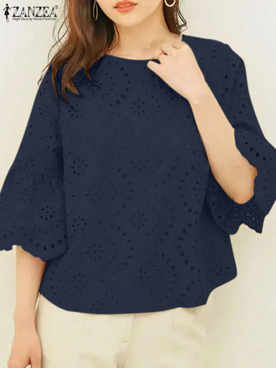 2024%20ZANZEA%20Women%20Elegant%20Lace%20Crochet%20Blouse%20Female%20Summer%20Tops%20Holiday%20Shirt%20Work%20OL%20Tops%20Stylish%203/4%20Sleeve%20Patchwork%20Blusas%20-%20Image%206
