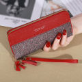 New Wallet Long Women's Zipper Wallet Women's Korean Edition Spliced Contrast Tassel Versatile Card Bag Mobile Bag Card Bag. 