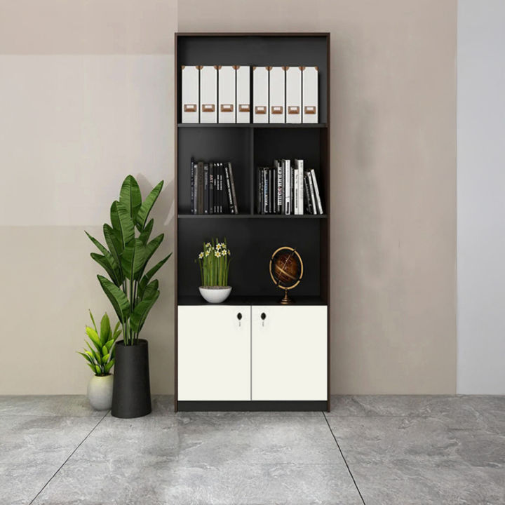 Bookshelf with Drawers Modern Bookcase Storage Rack Shelf Tall Standing Bookshelves, Large Display Racks Book Shelf with 2 Door Cabinet for Bedroom, Living Room, Home Office, White/Antick